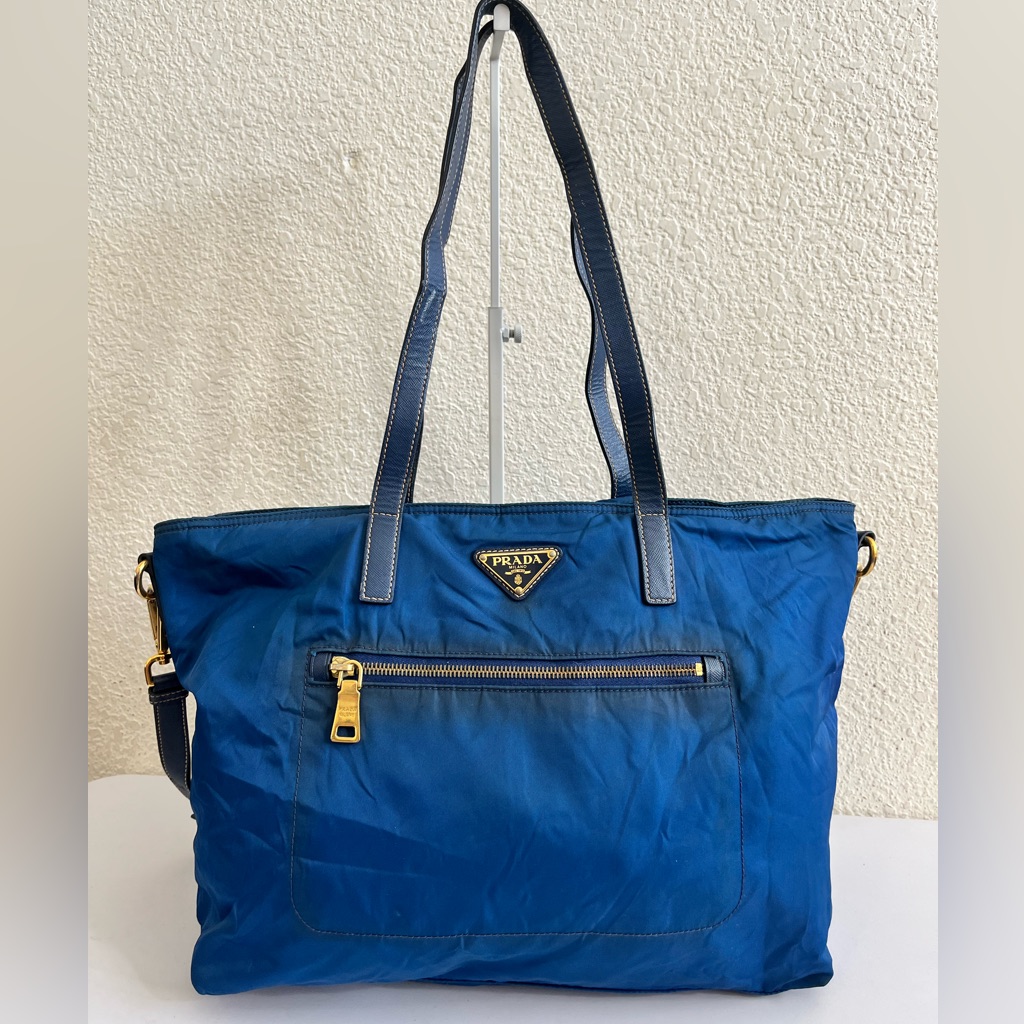 Prada Royal Blue Tote With Gold Accents